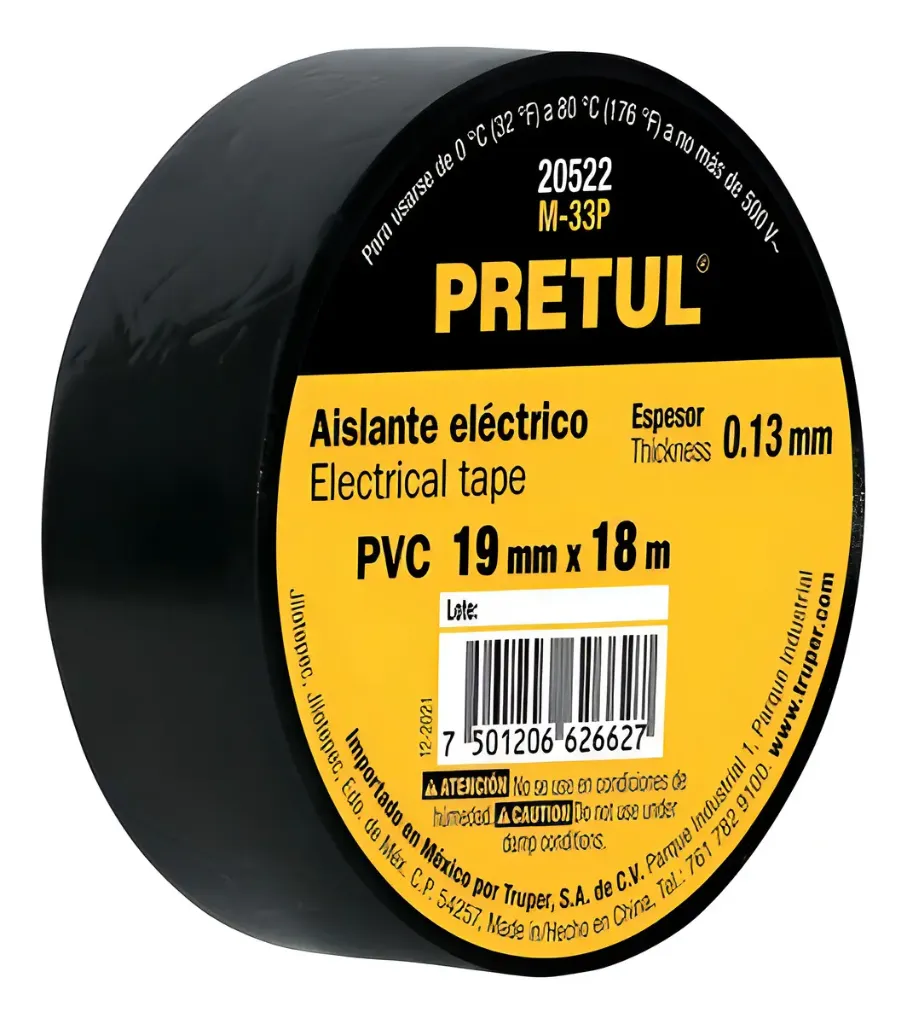 Huincha aisladora negra 18m X 19mm M-33P Pretul
