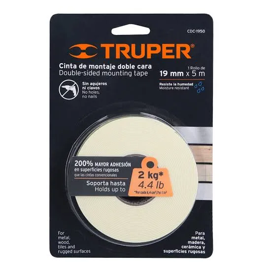 Cinta montaje doble contacto 19mm x 5mts CDC-1950 Truper